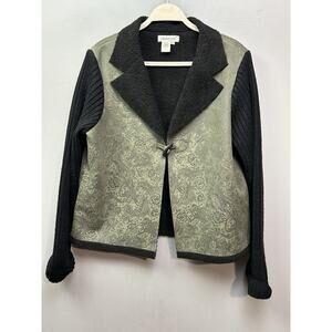 Coldwater Creek Jacket Blazer‎ Womens PL Green Paisley Contrasting knit sleeves